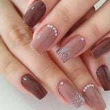 Coffee Brown Glitter Stone Press-On Nails