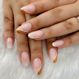 Beige French Glossy Natural Stick On Nails