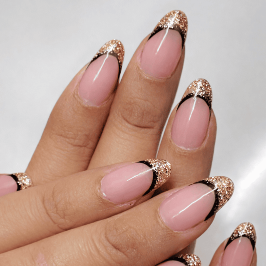Emqueen Beige Golden Double French Press-On Nails