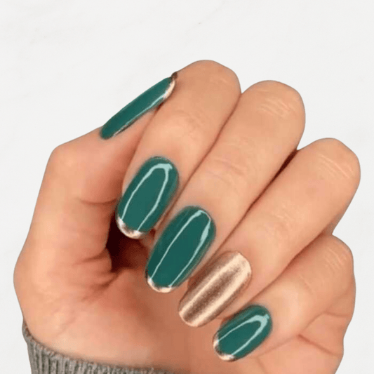 Green Gold French Tip Glitter Press - On Nails - Emqueen