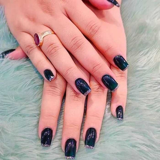Black Silver Glitter Stylish Press - On Nails - Emqueen