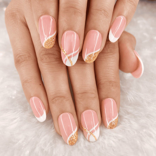 Beige French Glossy Natural Stick On Nails - Emqueen