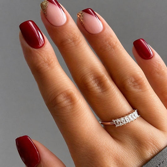 Maroon Beige French Tip Press - On Nails - Emqueen