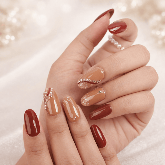 Brown Coffee Glitter Stone Press - On Nails - Emqueen