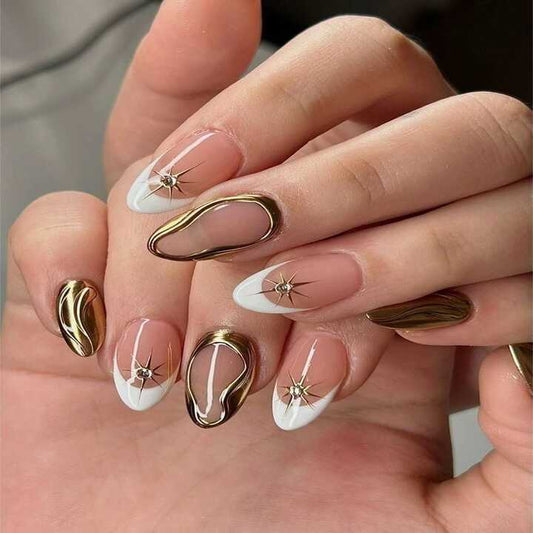 Beige White Gold French Press - On Nails - Emqueen