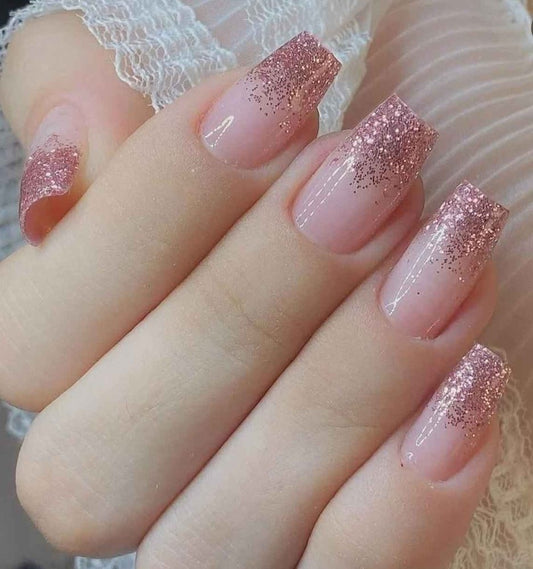 Blush Ombre Sparkle Press - On Nails - Emqueen