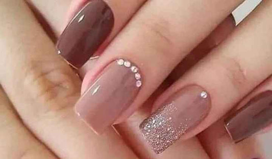 Elevate Your Party Look with Coffee Brown Glitter Stone Press-On Nails Set - Emqueen