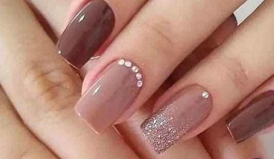 Elevate Your Party Look with Coffee Brown Glitter Stone Press-On Nails Set