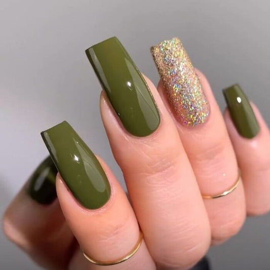 Deep Green Glitter Press-On Nails