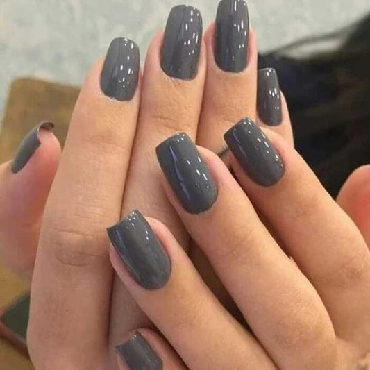 Dark Grey Glossy Finish Press-On Nails
