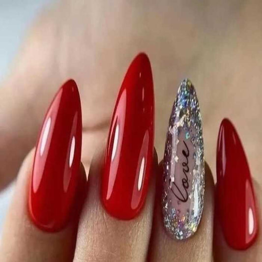 Hot Red Heart Love Nail Design