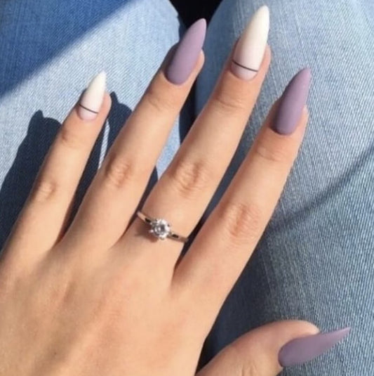 Purple White Matte Press-On Nails