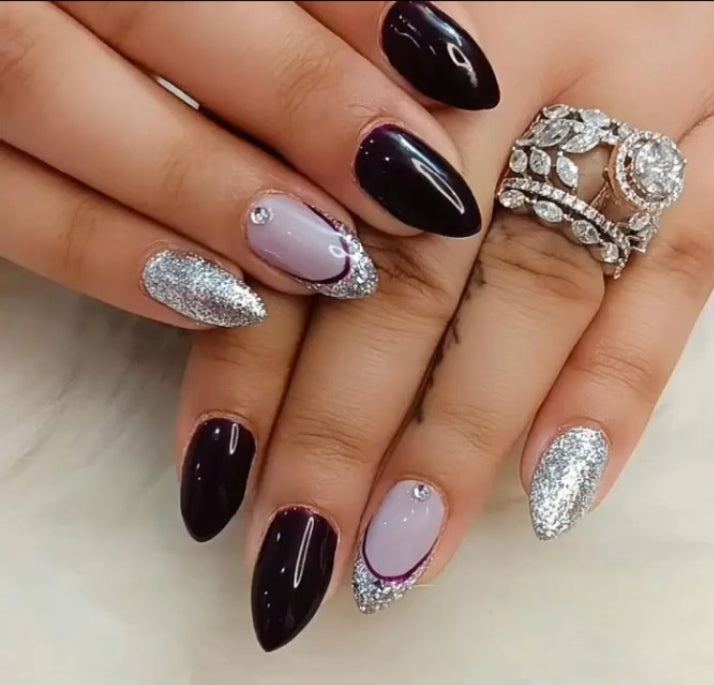Maroon Lavender Glitter Press-On Nails