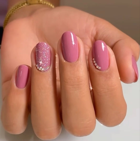 Pink Glitter Stone Press-On Nails