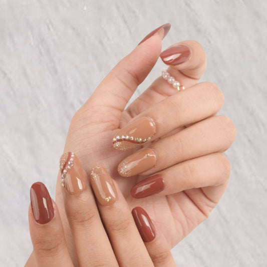 Brown Coffee Glitter Stone Press-On Nails