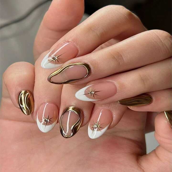 Beige White Gold French Press-On Nails