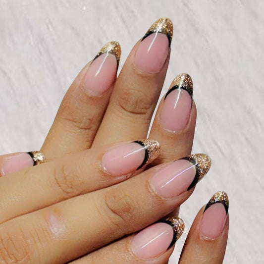 Beige Golden Double French Press-On Nails