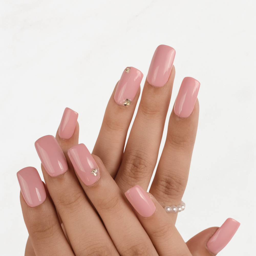 Emqueen Pink Stone Elegant Finish Press-On Nails