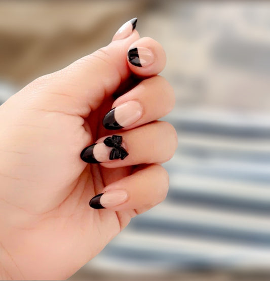 Beige Black French Tip Press-On Nails