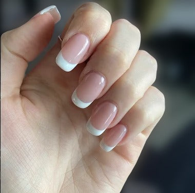 Beige White French Press-On Nails