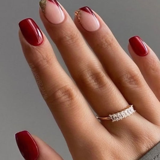 Maroon Beige French Tip Press-On Nails