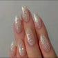Beige Silver Glitter Soft Glow Stick On Nails - Emqueen