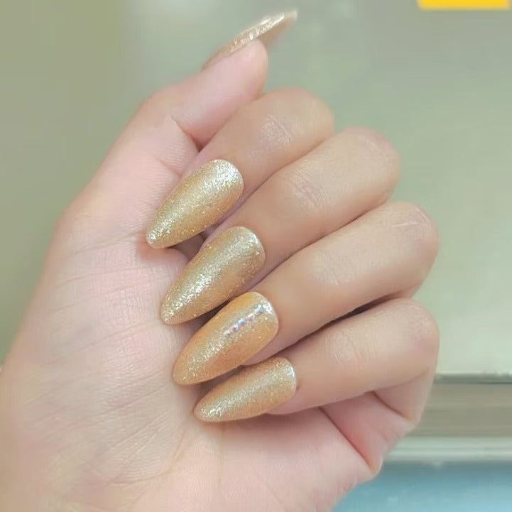 Beige Gold Glitter Stone Press - On Nails - Emqueen