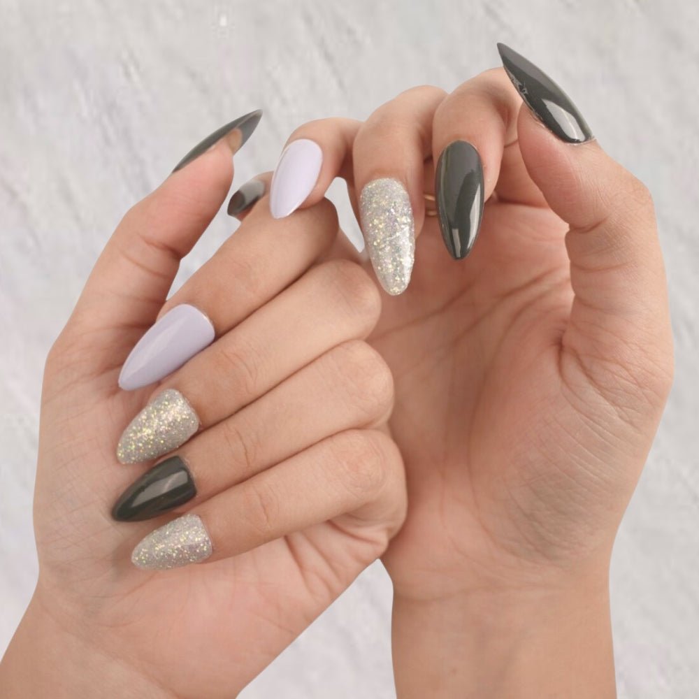 Lavender Grey Stylish Stick - On Nails - Emqueen