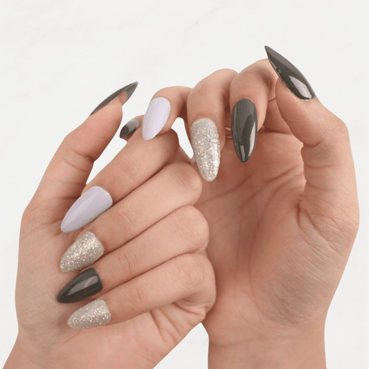 Lavender Grey Stylish Stick - On Nails - Emqueen