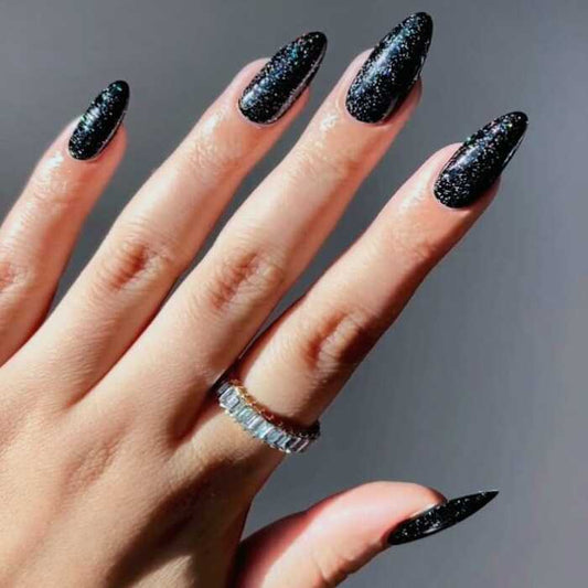 emqueen black glitter press on nails reusable party style