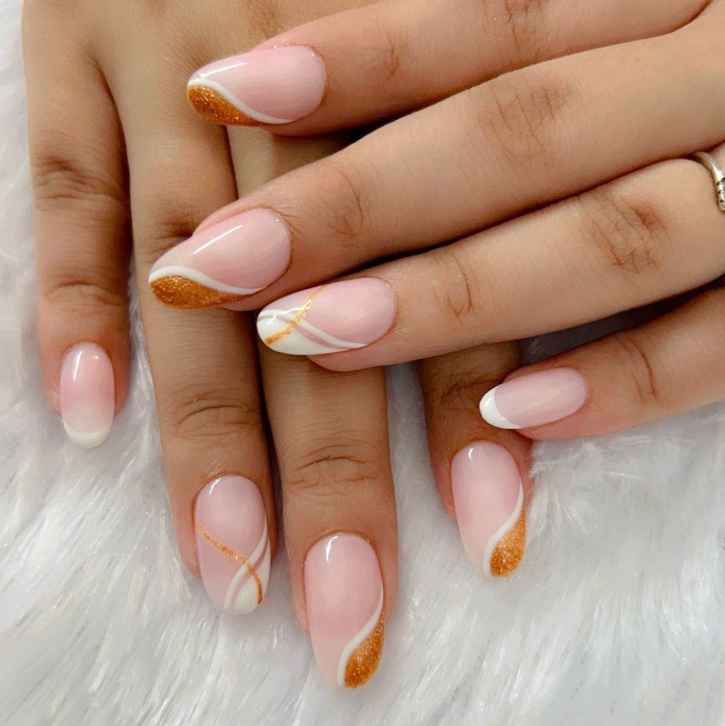 Beige French Glossy Natural Stick On Nails - Emqueen