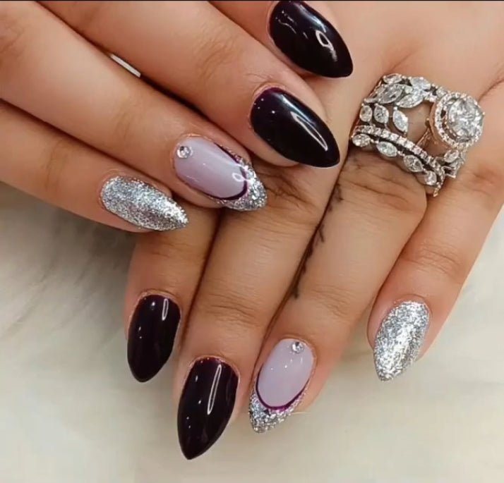 Maroon Lavender Glitter Press - On Nails - Emqueen