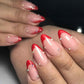 Beige Red Stone French Tip Press - On Nails - Emqueen
