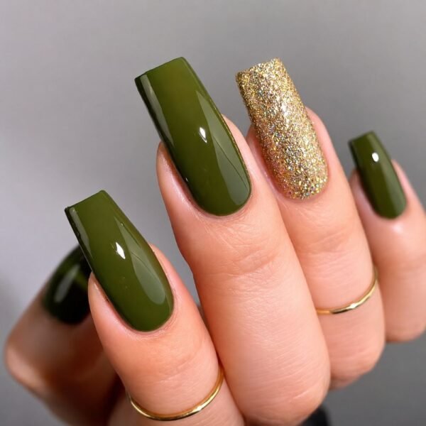 Deep Green Glitter Press-On Nails