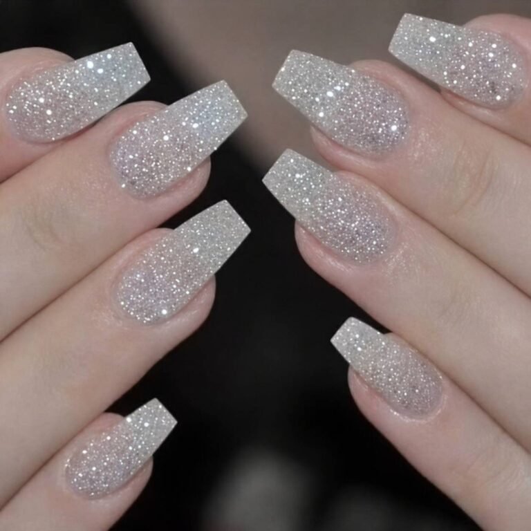White Pearl Silver Glitter Press-On Nails