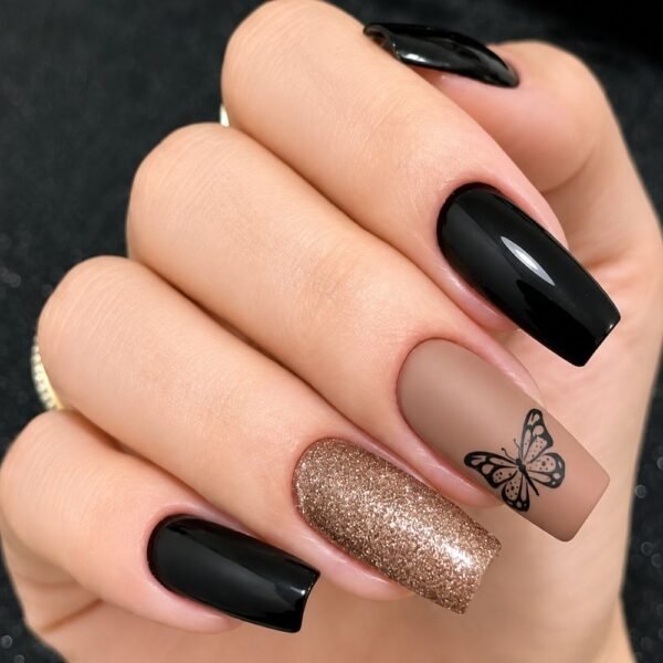 Black Butterfly Rose Press-On Nails