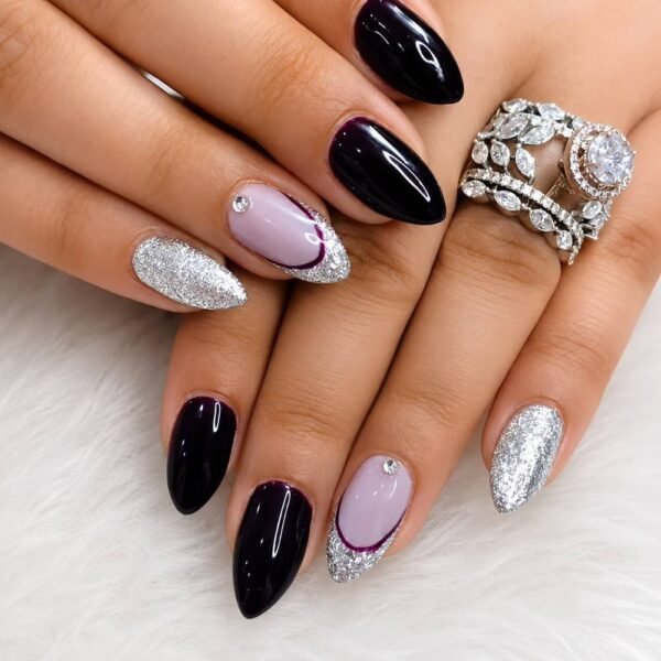 Maroon Lavender Glitter Press-On Nails