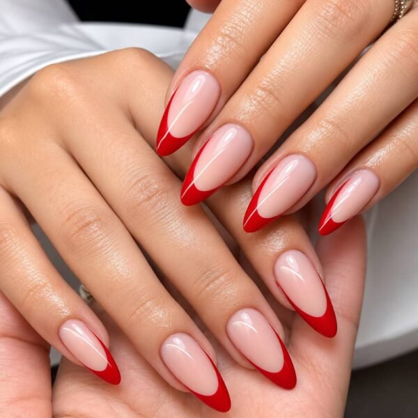 Beige Red French Tip Press-On Nails