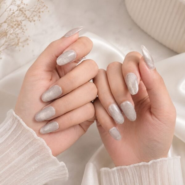 Silver Cat Eye Magnetic Press-On Nails