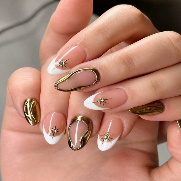 Beige White Gold French Press-On Nails