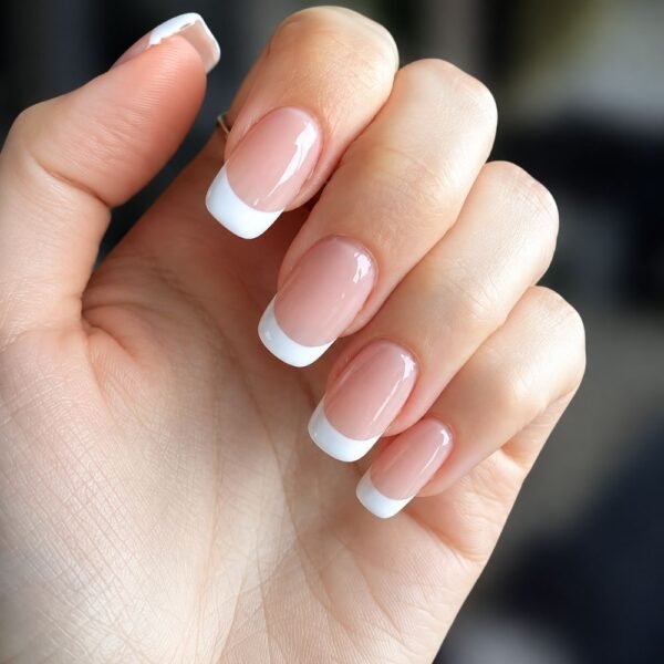 Beige White French Press-On Nails