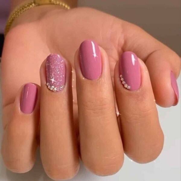 Pink Glitter Stone Press-On Nails